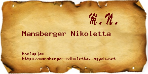 Mansberger Nikoletta névjegykártya